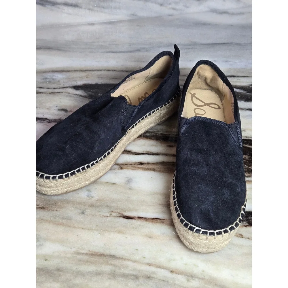 Sam Edelman Carrin Black‎ Suede Espadrille Platform Slip On Loafers Womens 8.5M